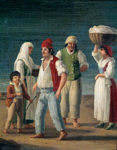 Fiskere og bondekvinder fra Barletta, Italien - Detaljemaleri af Jacob Philipp Hackert dit Hackert d