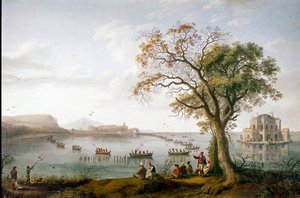 Hundejagten på Ferdinand I af de to Sicilier ved Fusaro-søen nær Napoli, Italien af Jacob Philippe Hackert
