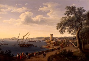 Havnen i Gaeta, molen og fæstningen, af Jacob Philipp Hackert af Jacob Philippe Hackert