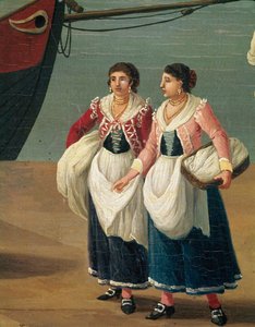 To unge piger fra Monopoli, Puglia, Italien (Girls from Monopoli) Maleri af Jacob Philipp Hackert dit Hackert d