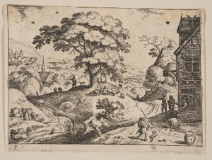 Kro til højre for vejen før landsbyen, fra Landscapes