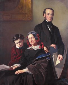 Fru A J Schmidt-Keiser, enke efter maleren Willem Hendrik Schmidt (1809-49), Jacob Spoels lærer, med sin bror J N Keiser og sin tiårige søn.