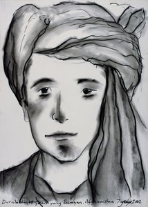 Durabali, 18 år ung, Bamyan, Afghanistan, 2002 (kul på papir)