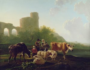 Rustikke figurer med kvæg og får