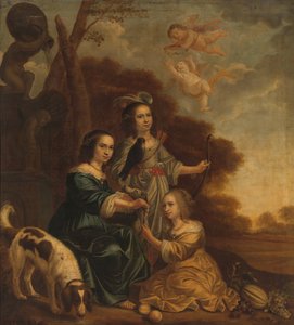 Portræt af Geertruyt, Margriet og Anna Delff, kunstnerens døtre (Portræt af tre små piger i et landskab) af Jacob Willemsz. Delff (II)