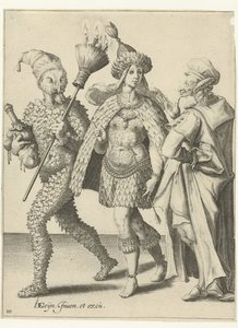 Tre maskerede figurer, en af ​​dem med en kost, hvori der sidder stearinlys The Masquerades (serietitel)