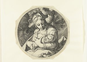 Maria med Kristusbarn Maria med Kristusbarnet og Josef med tømrerværktøj (serietitel) af Jacob de Gheyn (II) (workshop of)