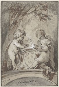 Allegori med tre putti ved et alter af Jacob de Wit