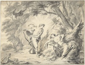 Apollon gennemborer Coronis med en pil af Jacob de Wit