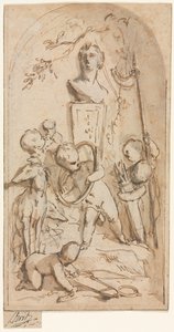 Buste af Diana med Putti og Jagtegenskaber af Jacob de Wit