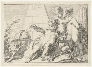 Tre genier ved en pyramide af Jacob de Wit