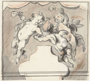 Tre flydende putti af Jacob de Wit