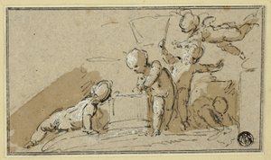 Fem Putti i spil af Jacob de Wit