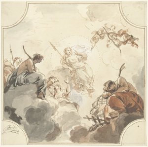 Design til et loftmaleri med Diana og Endymion af Jacob de Wit