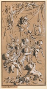 Putti leger foran en herm af Jacob de Wit