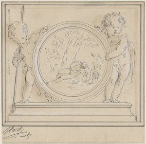 To putti med medaljon, hvori Narcissus og Echo af Jacob de Wit