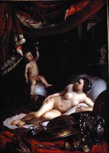 Allegorisk vanitas med Homo Bulla (Mennesket er som en boble) og Vrouw Wereld (Dameverden) 1654 (olie på lærred)