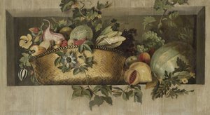 Stilleben med frugt- og blomsterguirlander