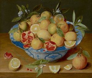 Stilleben med citroner, appelsiner og et granatæble, ca. 1620-40 (olie på panel)