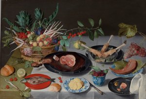 Stilleben med kød, fisk, grøntsager og frugt, c.1615-20