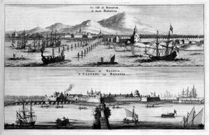 Udsigt over byen, havnen og slottet i Batavia - i "" Ambassade for Østkompagniet af De Forenede Provinser mod kejseren af Kina eller Grand Cam of Tartaria "" af Pierre de Goyer og Jacob de Keyser, Leiden