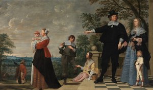 Portræt af en Brügge-familie (olie på lærred)