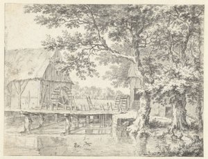 Tegning af en dobbelt vandmølle af Jacob van Ruisdael