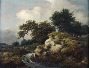 Landskab med klit og lille vandfald af Jacob van Ruisdael