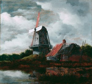 Landskab med bondegård og vindmølle af Jacob van Ruisdael