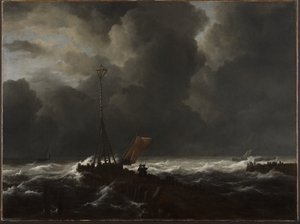 Ujævnt hav ved en anløbsbro af Jacob van Ruisdael