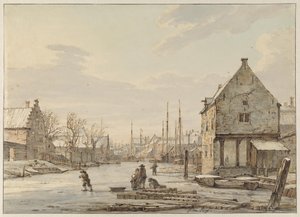 Udsigt ved bymuren i Dordrecht om vinteren af Jacob van Strij