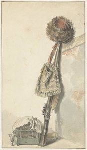 Jagt stilleben med fuglebur af Jacob van Strij