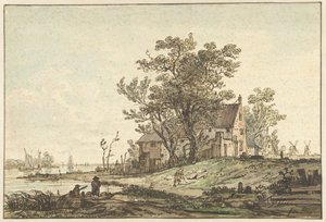 Gammel gård ved en flod