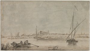 Udsigt over Dordrecht fra floden af Jacob van Strij