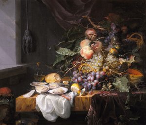 Stilleben med frugt og østers
