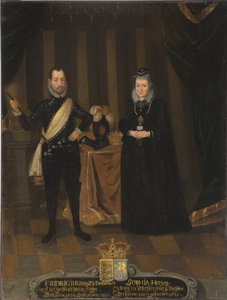 Le roi Frederic II de Danemark et Norvege et Sophie de Mecklembourg Gustrow - Kong Frederik II af Danmark (1534-1588) og Dronning Sophie af Danmark (1557-1631), af Van Doordt, Jacob, efter (?-1629). Olie på lærred. Mål: 101x79 cm. Nationalmuseum Lager af Jacob van der (fl.1610 29) Doordt