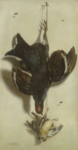 Trompe loeil af en orrfugl og finker af Jacobus Biltius