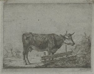 Ko stående ved et hegn af Jacobus Cornelis Gaal