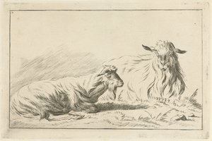 To liggende geder af Jacobus Cornelis Gaal