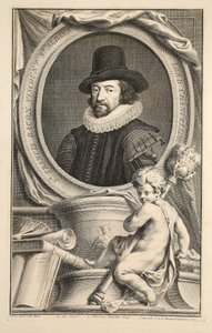 Portræt af Francis Bacon, viscount of St Albans, illustration fra "Heads of Illustrious Persons of Great Britain", udgivet af Knapton, London 1742 af Jacobus Houbraken