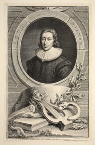Portræt af John Milton, illustration fra "Heads of Illustrious Persons of Great Britain", udgivet af Knapton, London 1742 af Jacobus Houbraken