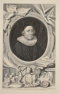 Portræt af Usher, ærkebiskop af Armagh, illustration fra "Heads of Illustrious Persons of Great Britain", udgivet af Knapton, London 1742 af Jacobus Houbraken