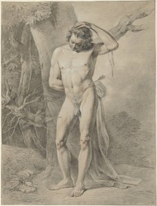Stående nøgen mand foran et træ af Jacobus Johannes Lauwers