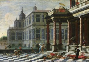 Italiensk palads med terrasse (olie på lærred) af Jacobus Saeys