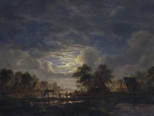 Landsby ved en kanal, 1840 af Jacobus Theodorus Abels
