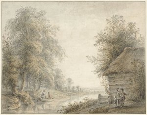 Bondens lade ved en kanal på en skov zoom af Jacobus Versteegen