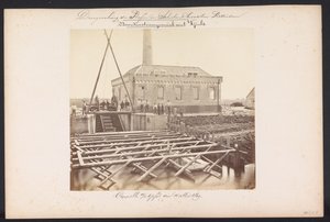 Nedenfor damppumpestation med Vijzels / Capelle aan den IJssel den 14. maj 1869 (titel på objekt) Genvinding af søerne i Schieland øst for Rotterdam (serietitel på objekt)