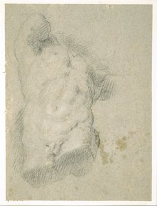 Tegning af en mandlig torso (kul på blåt papir) af Jacopo Bassano