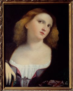 Portræt af kvindemaleri på træ transponeret på lærred af Jacopo Palma il Vecchio (1480-1528) 1513 Dim. 0,48 x 0,38 m Lyon, Musee des Beaux Arts