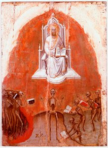Venstre panel af Åbenbaringens Polyptykon: Kristus med Livets Bog. Detrempe på træ af Jacobello Alberegno (1367-1397 ca.) 1360-1390. Gallerie dell